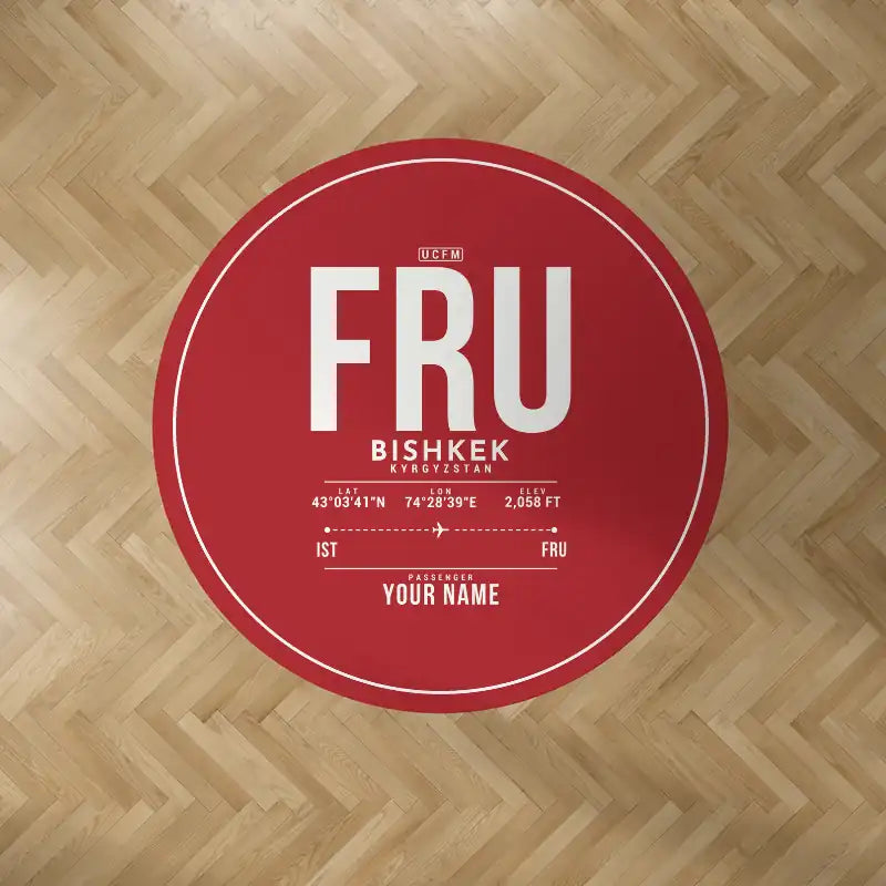 Manas International Airport (FRU) Carpets - Carpet Round - ID Tag + Name - Red V2