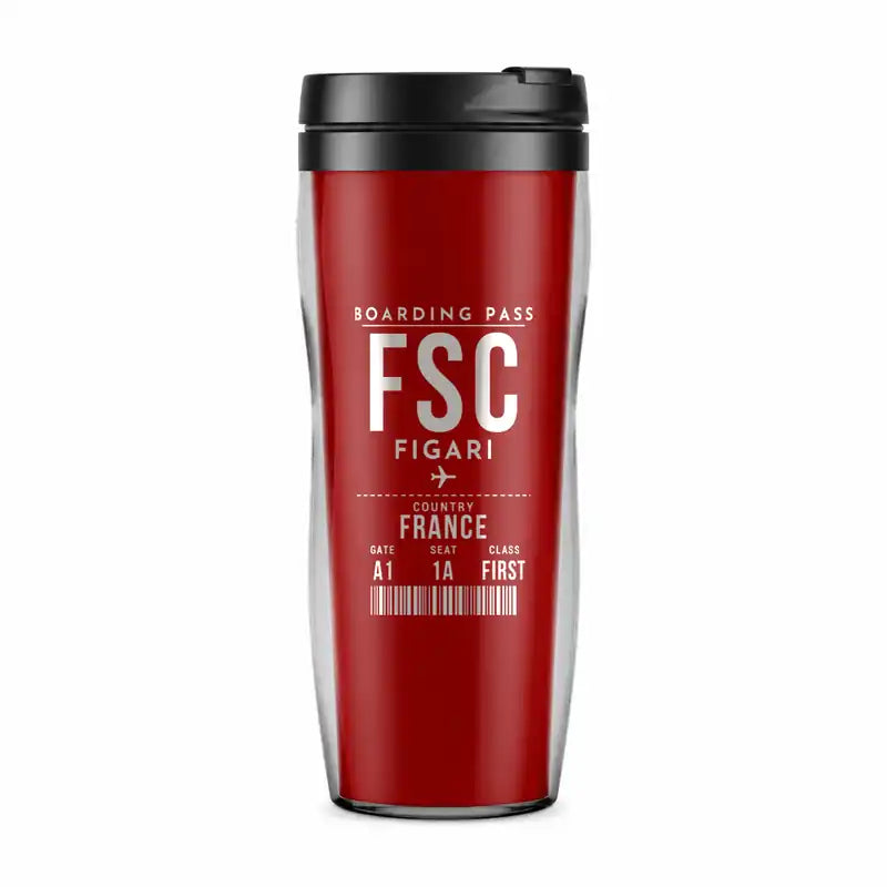 Figari Sud-Corse Airport (FSC) Travel Mugs - Boarding Pass - Plastic (No Holder) - Red