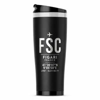 Thumbnail for Figari Sud-Corse Airport (FSC) Travel Mugs - ID Tag - Stainless Steel (No Holder) - Black