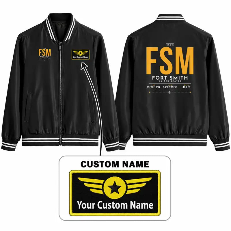 Fort Smith Regional Airport (FSM) Stylish Jackets - Baseball Collar - Tag + Name - Black