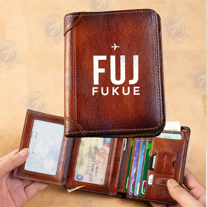 Fukue Airport (FUJ) Leather Wallets - Printed Leather Wallet - Code