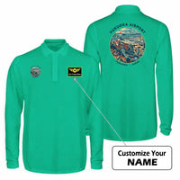 Thumbnail for Fukuoka Airport (FUK) Premium Polo T-Shirts - Badge + Name - Long Sleeve - Green