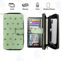 Thumbnail for Fukuoka Airport (FUK) Leather Wallets - Zip Long Wallet - Pattern - Light Green
