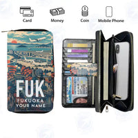 Thumbnail for Fukuoka Airport (FUK) Leather Wallets - Zip Long Wallet - Scene + Name
