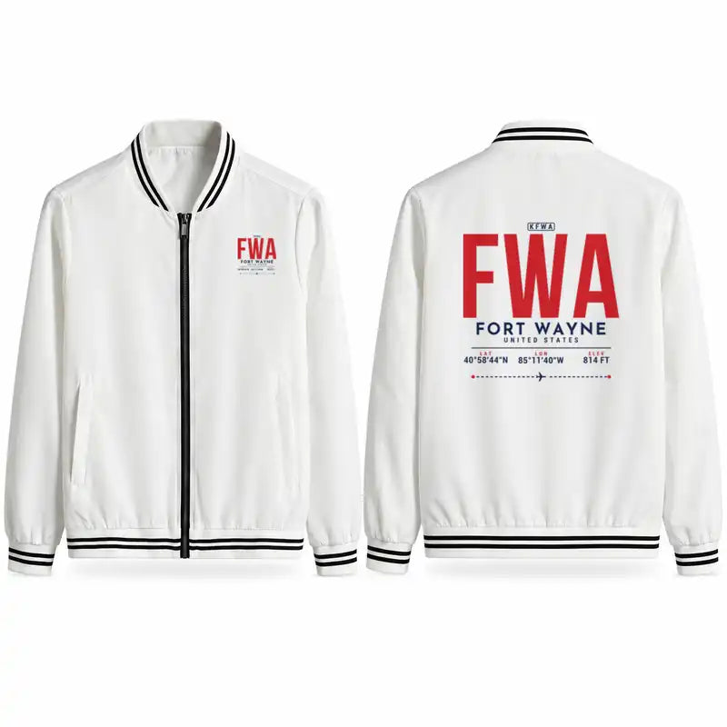 Fort Wayne International Airport (FWA) Stylish Jackets - Baseball Collar - Tag - White