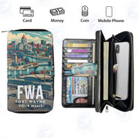 Thumbnail for Fort Wayne International Airport (FWA) Leather Wallets - Zip Long Wallet - Scene + Name
