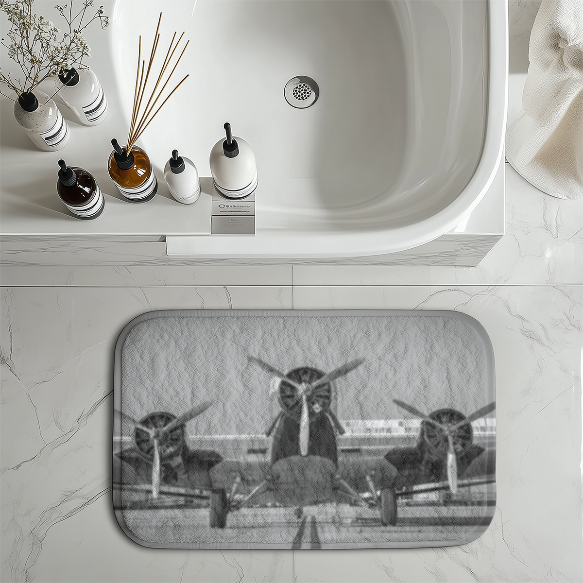 Face to Face to 3 Engine Old Airplane Designed Bath Mats