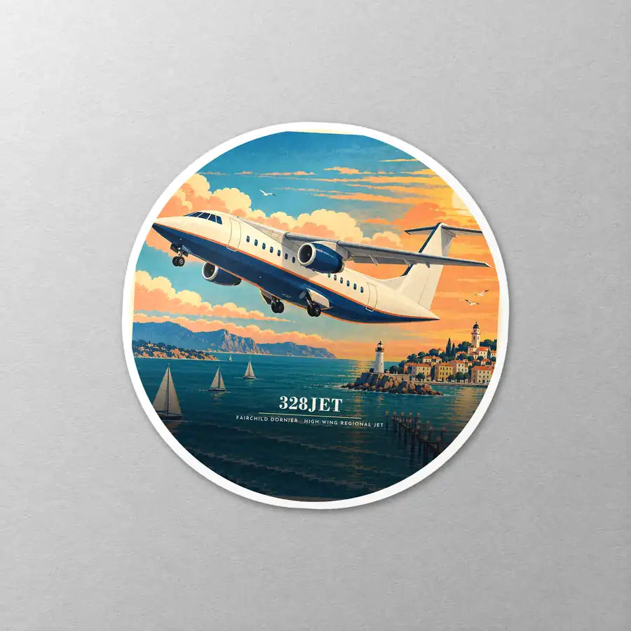 Fairchild Dornier 328JET - 3D - Circle Sticker - Close-up