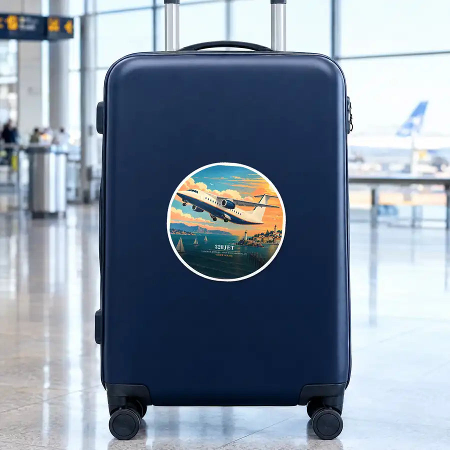 Fairchild Dornier 328JET - 3D + Name - Circle Sticker - Suitcase