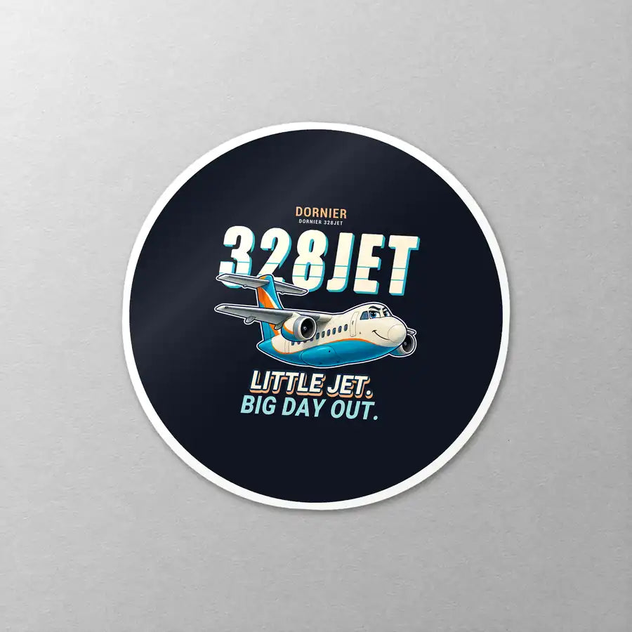 Fairchild Dornier 328JET - Cartoon - Circle Sticker - Close-up