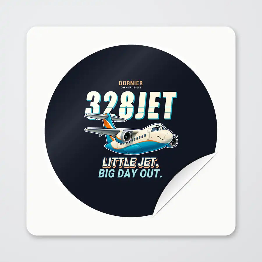 Fairchild Dornier 328JET - Cartoon - Circle Sticker - Peel