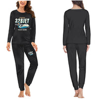 Thumbnail for Fairchild Dornier 328JET - Women Pajamas - Cartoon Chest + Name - Black