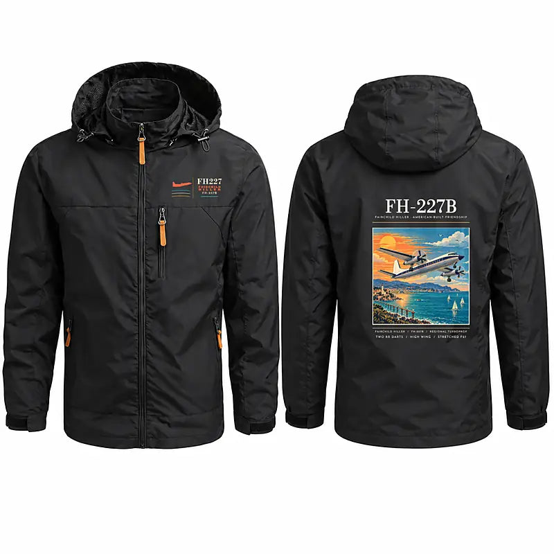 Fairchild Hiller FH-227B Stylish Jackets - Hooded Windbreaker - Poster - Black
