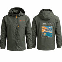 Thumbnail for Fairchild Hiller FH-227B Stylish Jackets - Hooded Windbreaker - Poster - Olive Green