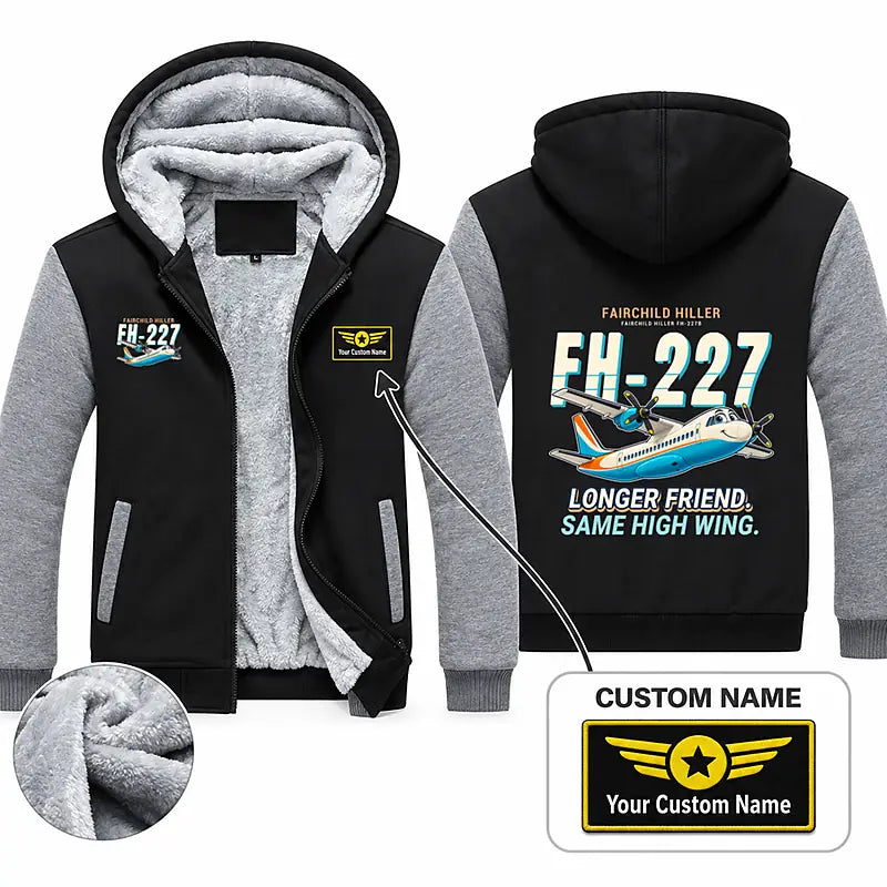 Fairchild Hiller FH-227B Zipped Sweatshirts - Cartoon + Name - Black & Gray