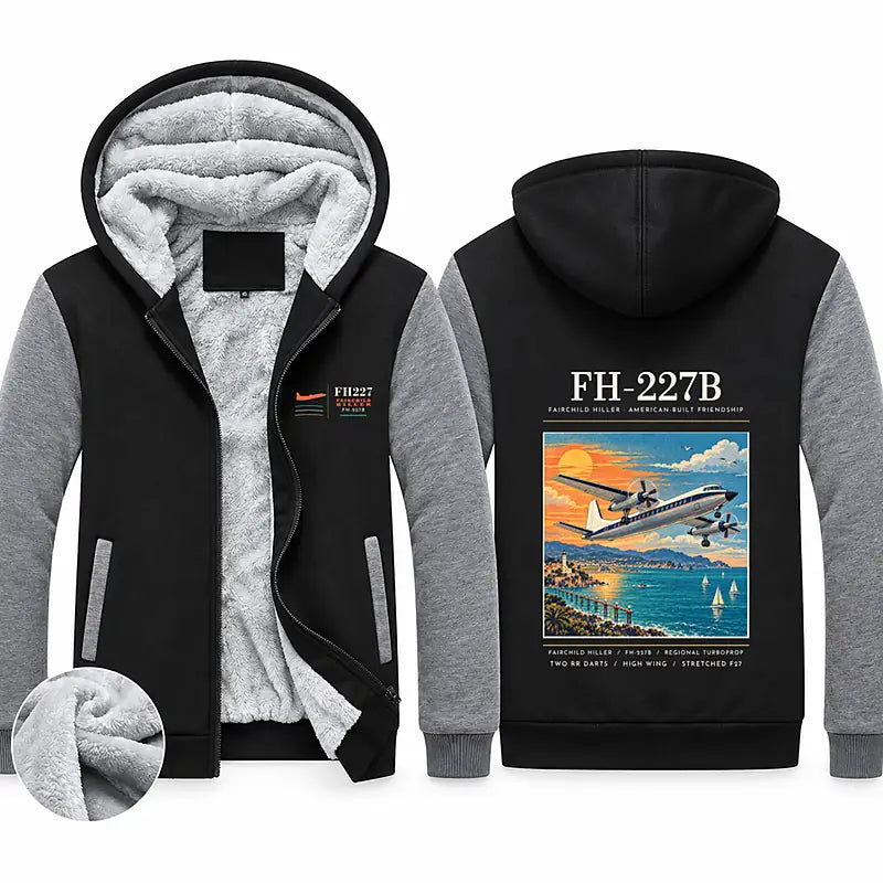 Fairchild Hiller FH-227B Zipped Sweatshirts - Poster - Black & Gray