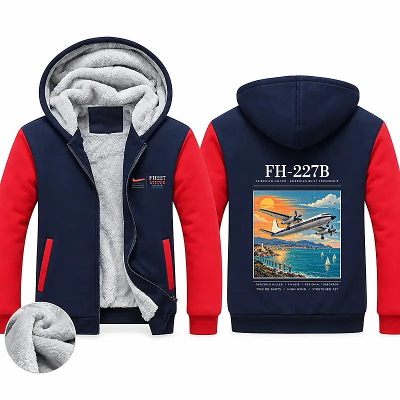 Fairchild Hiller FH-227B Zipped Sweatshirts - Poster - Navy & Red