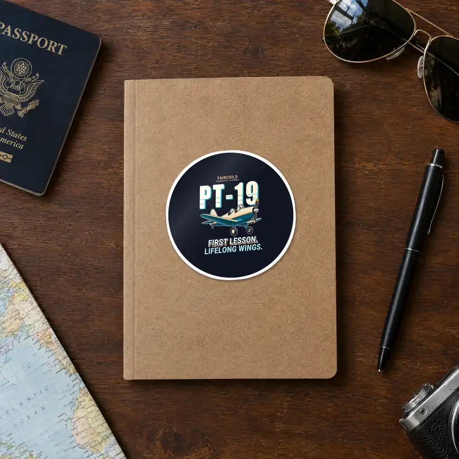 Fairchild PT-19 Cornell - Cartoon - Circle Sticker - Notebook