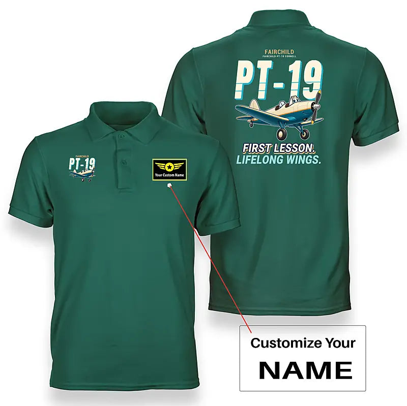 Fairchild PT-19 Cornell - Cartoon - Double-Side Polo - Green + Name