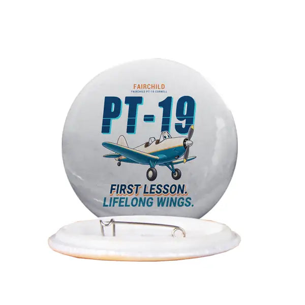 Fairchild PT-19 Cornell - Cartoon - Pin - Light Gray
