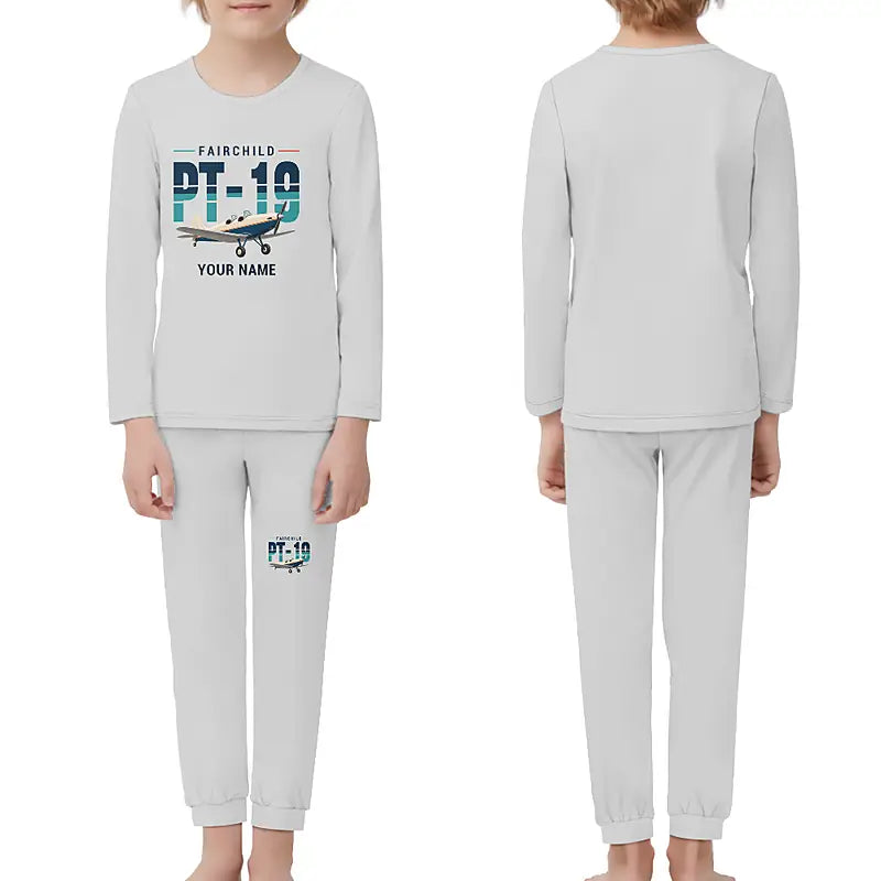 Fairchild PT-19 Cornell - Children Pajamas - Original Chest + Name - Light Gray