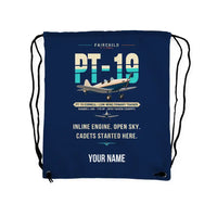 Thumbnail for Fairchild PT-19 Cornell - Drawstring Bag - Original + Name - Dark Blue