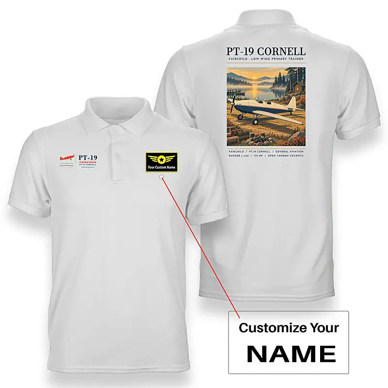 Fairchild PT-19 Cornell - Poster - Double-Side Polo - White + Name