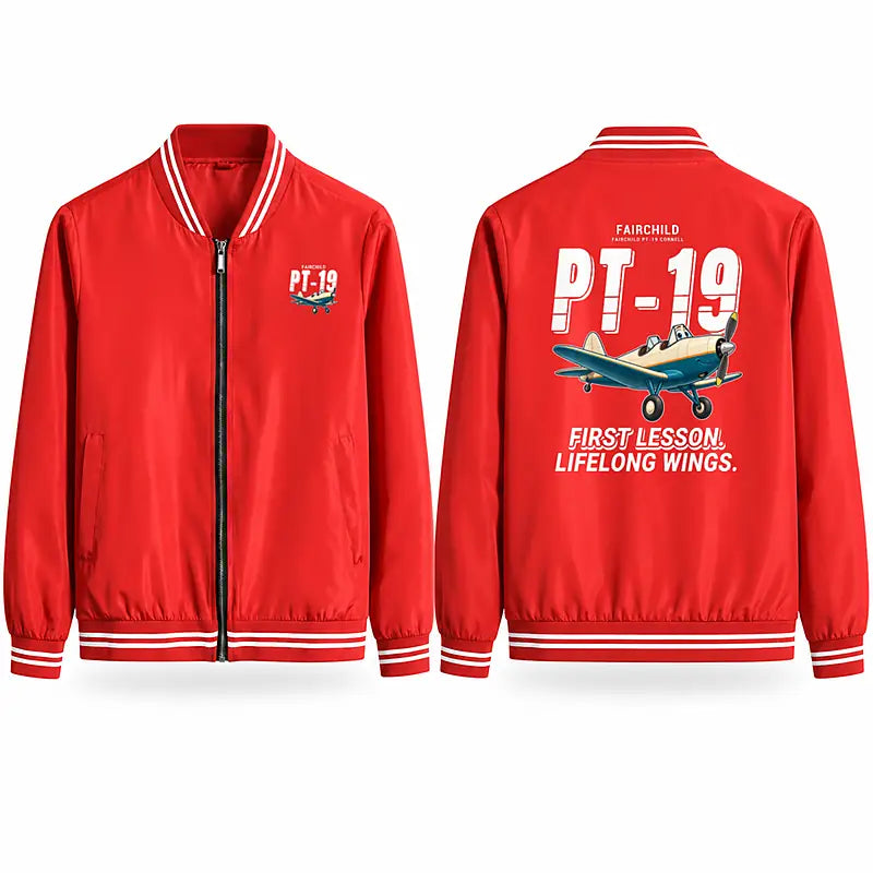 Fairchild PT-19 Cornell Stylish Jackets - Baseball Collar - Cartoon - Red