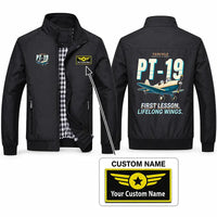Thumbnail for Fairchild PT-19 Cornell Stylish Jackets - Stand Collar - Cartoon + Name - Black