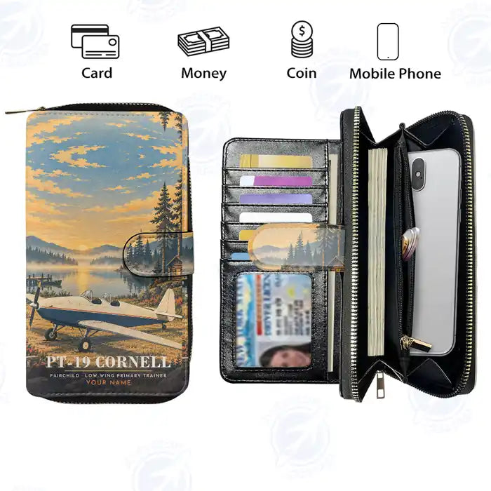 Fairchild PT-19 Cornell Leather Wallets - Zip Long Wallet - 3D + Name
