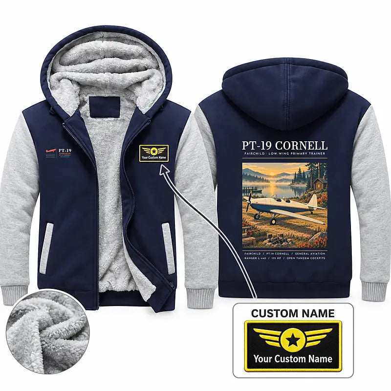 Fairchild PT-19 Cornell Zipped Sweatshirts - Poster + Name - Navy & Gray