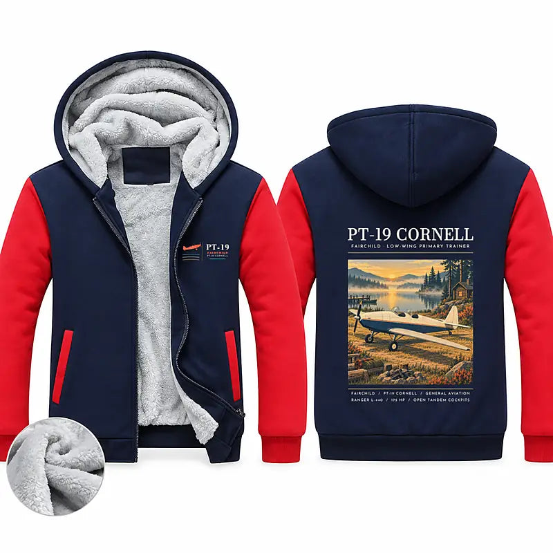 Fairchild PT-19 Cornell Zipped Sweatshirts - Poster - Navy & Red