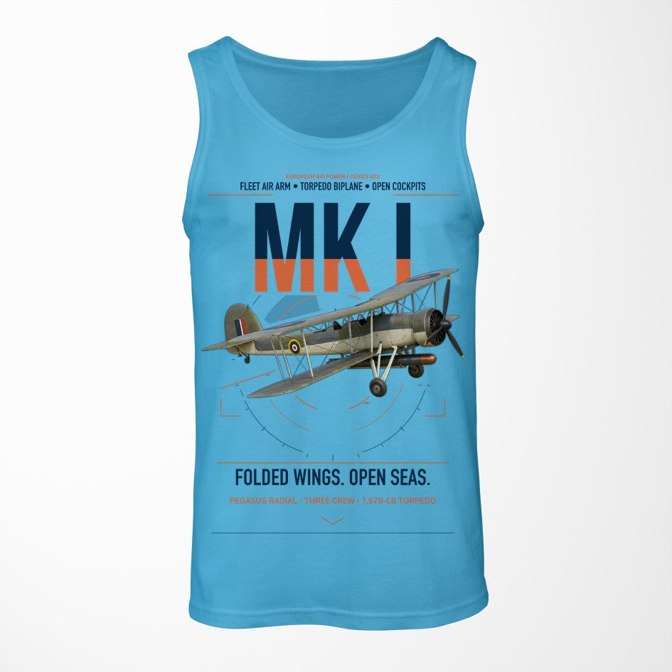Fairey Swordfish Mk I design on sky blue tank top