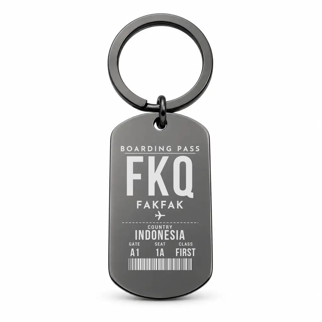 Fakfak Airport FKQ - Key Chain - Boarding Pass Style - Black