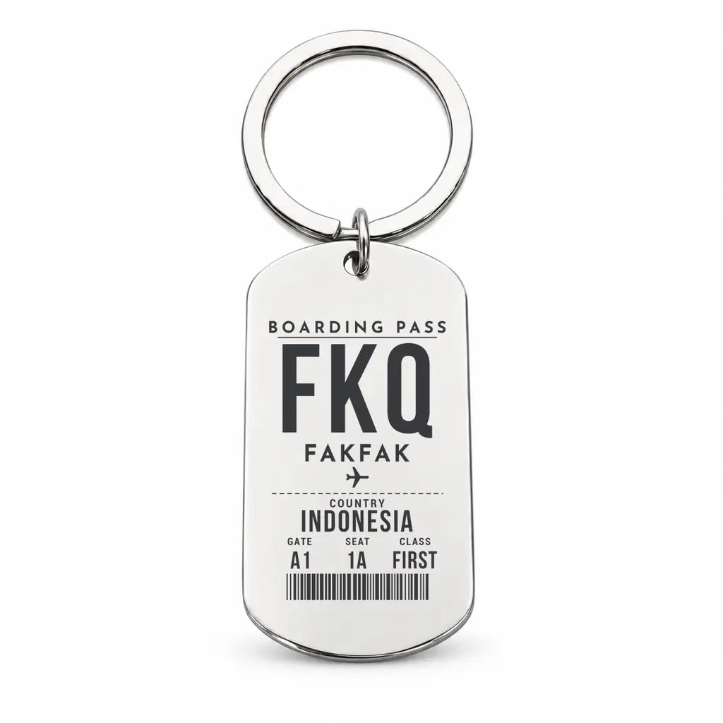 Fakfak Airport FKQ - Key Chain - Boarding Pass Style - Silver