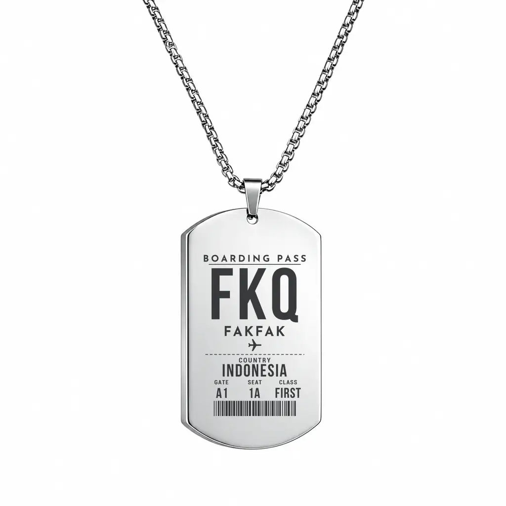 Fakfak Airport FKQ - Necklace - Boarding Pass Style - Silver