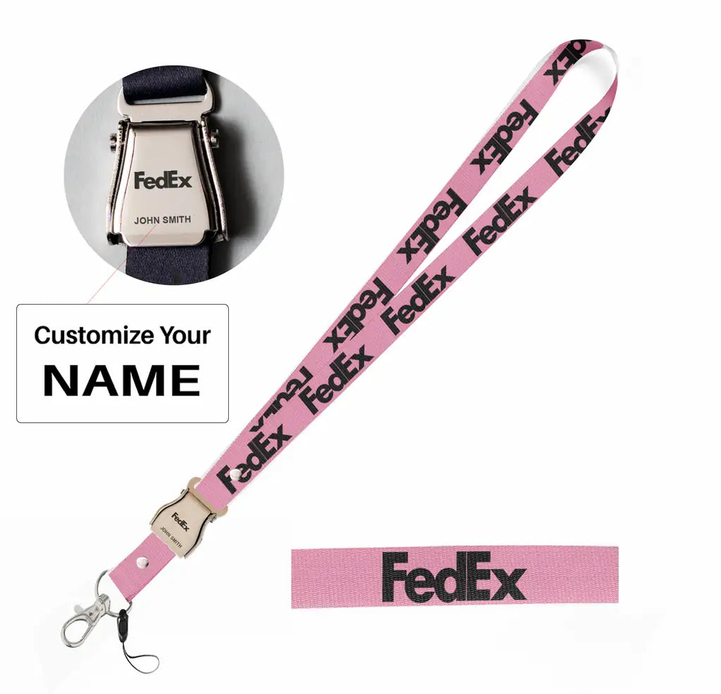 FedEx seat belt lanyard - pink with name