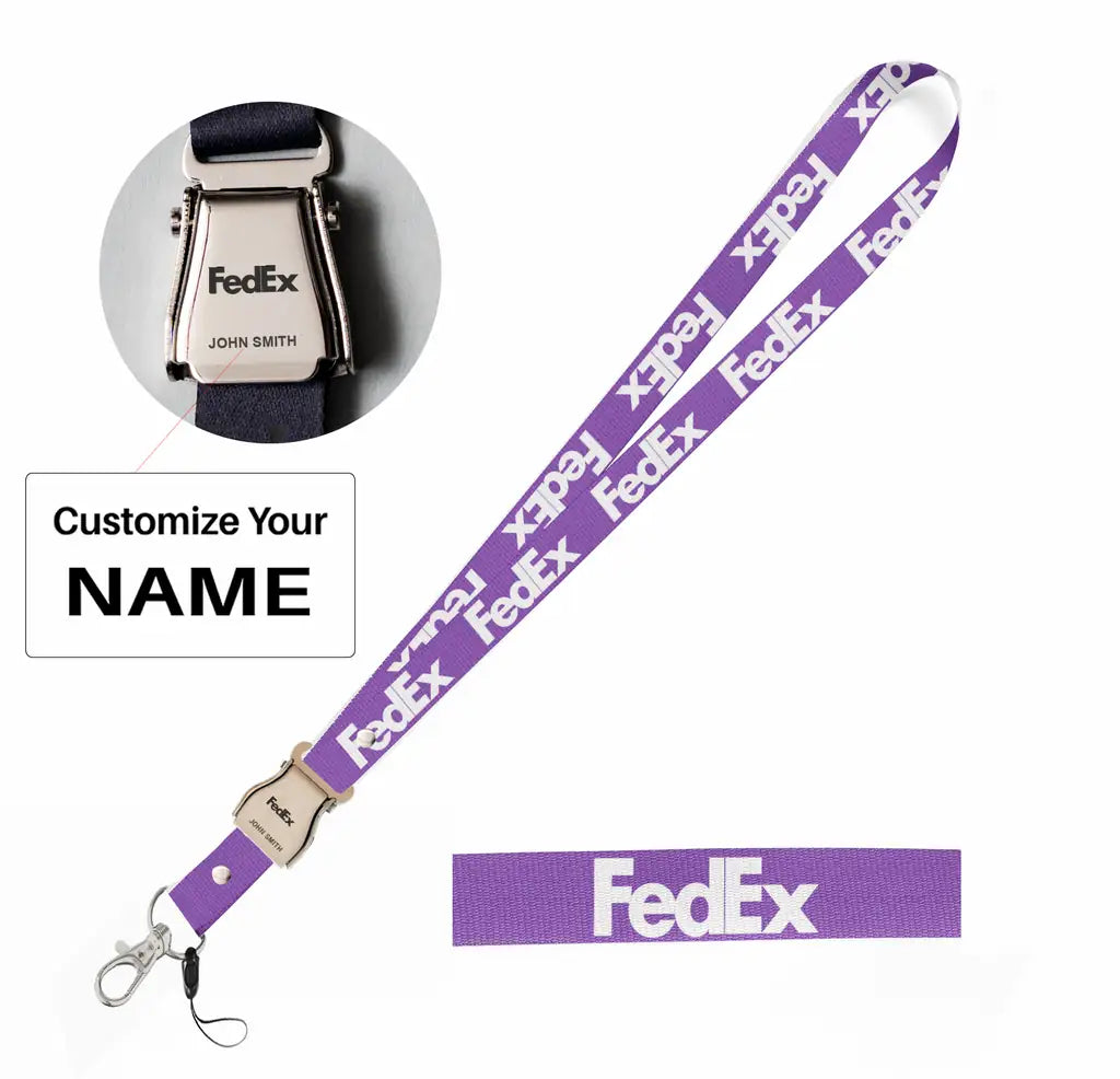 FedEx seat belt lanyard - purple with name