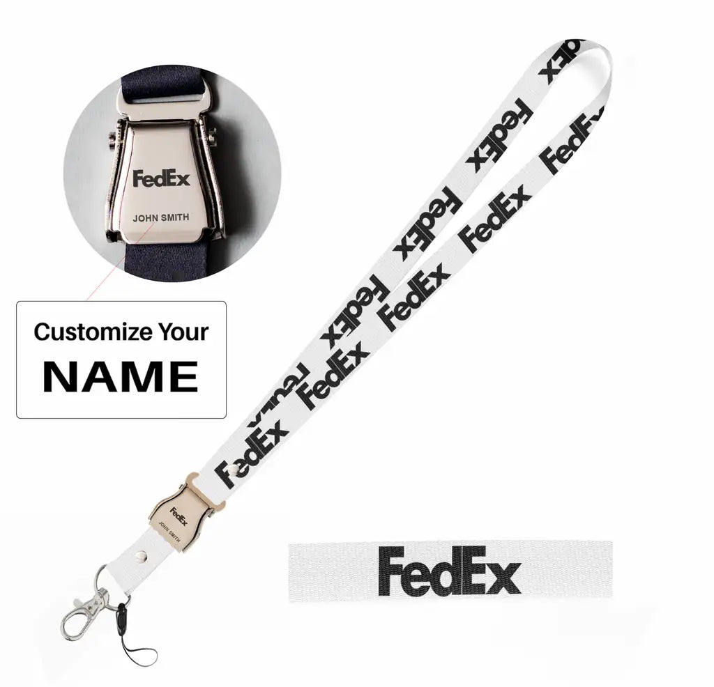FedEx seat belt lanyard - white with name