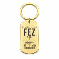 Thumbnail for Fes - Saiss Airport FEZ - Key Chain - Boarding Pass Style - Gold