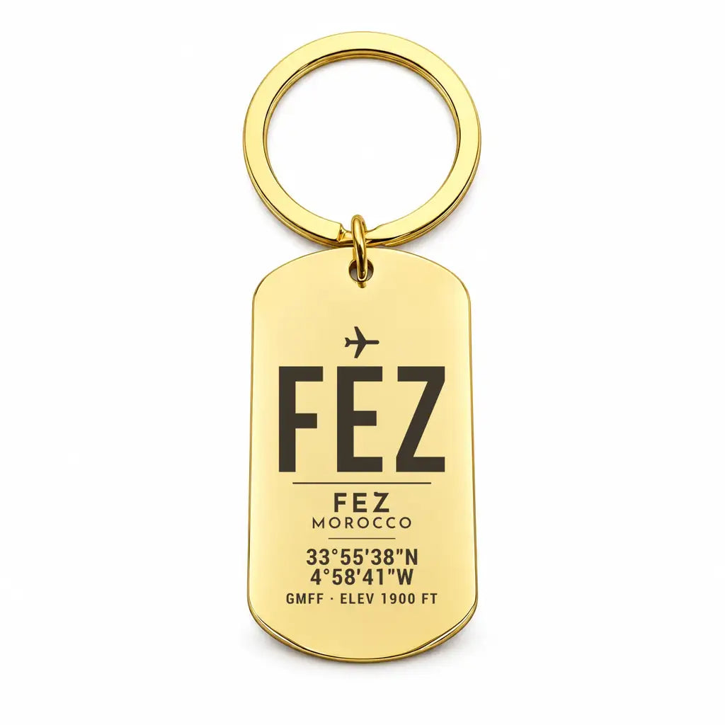 Fes - Saiss Airport FEZ - Key Chain - Original Design - Gold