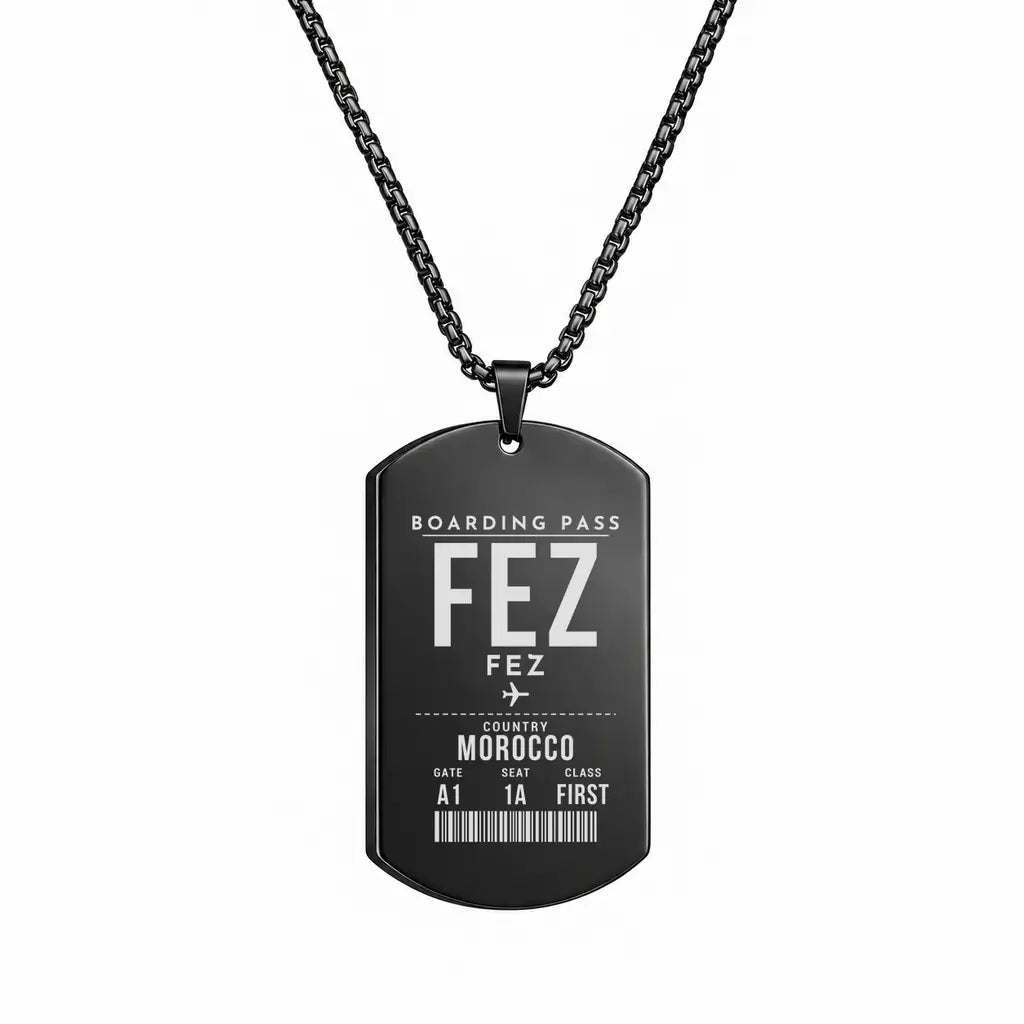 Fes - Saiss Airport FEZ - Necklace - Boarding Pass Style - Black
