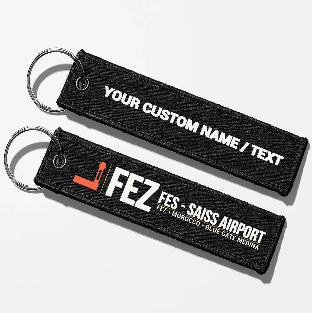Fes - Saiss Airport (FEZ) Aviator Key Chains - Black - Personalized