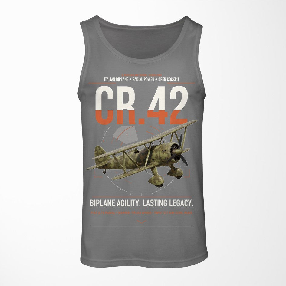 Fiat CR.42 Falco design on gray tank top