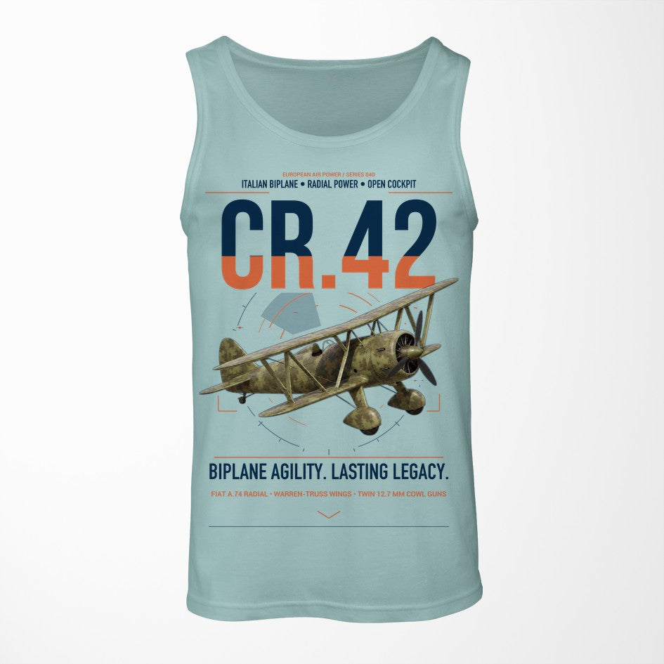 Fiat CR.42 Falco design on light green tank top