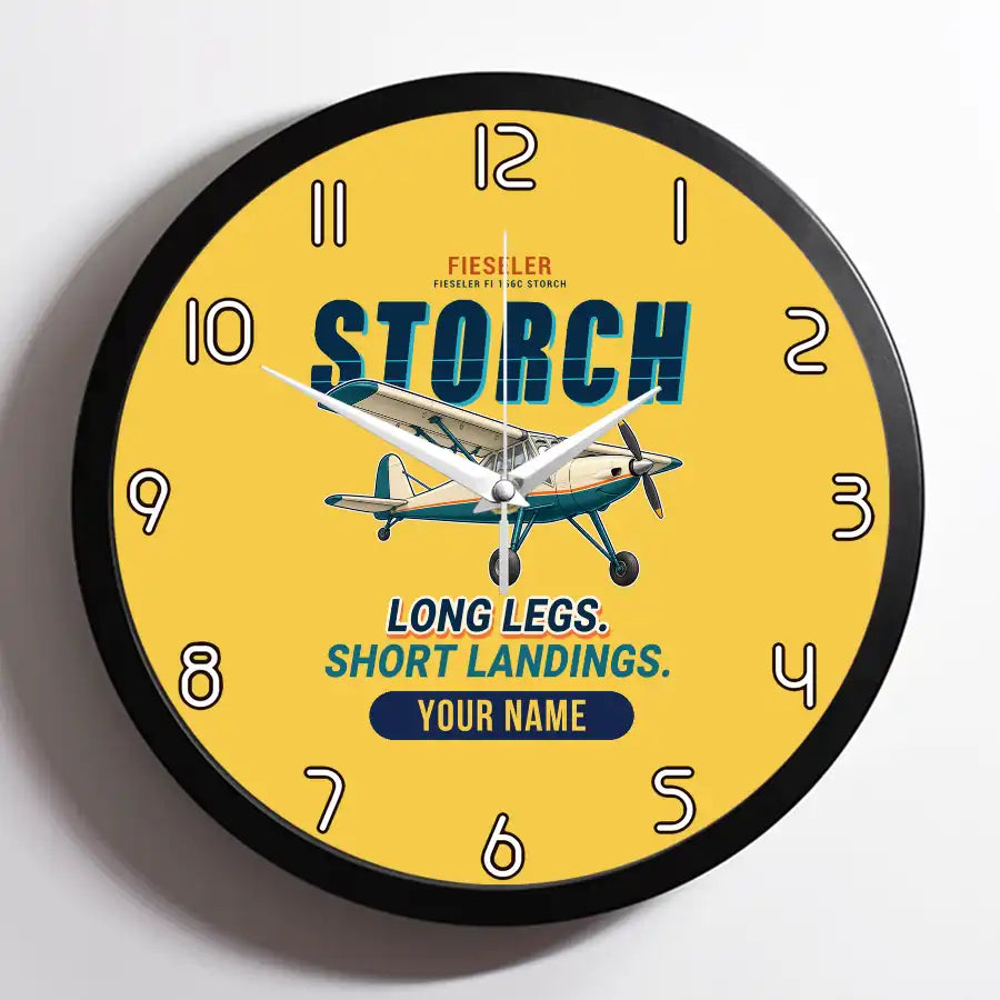 Fieseler Fi 156C Storch - Cartoon + Name - Framed - Yellow