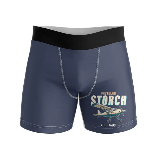 Fieseler Fi 156C Storch - Men Boxers - Cartoon + Name - Navy Blue