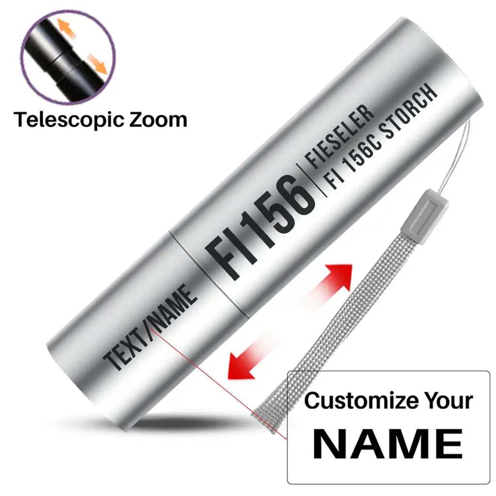 Fieseler Fi 156C Storch - Mini LED Flashlight - Tag - Silver + Name