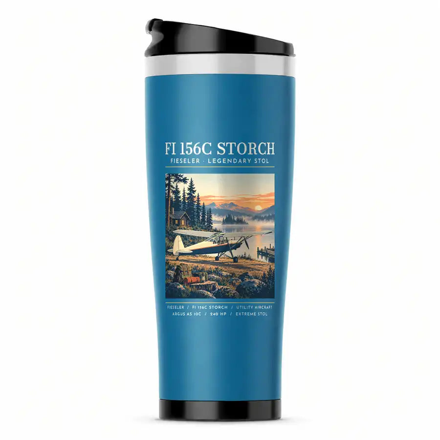 Fieseler Fi 156C Storch - Poster - Stainless Steel (No Holder) - Light Blue