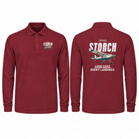 Thumbnail for Fieseler Fi 156C Storch Premium Polo T-Shirts - Cartoon - Long Sleeve - Dark Red
